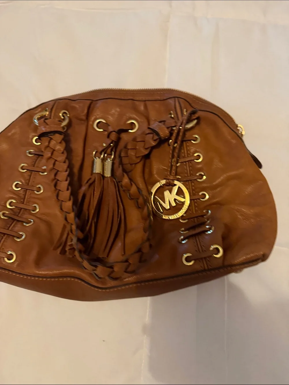 Michael Kors Braided Handle Tassel Satchel - Brown